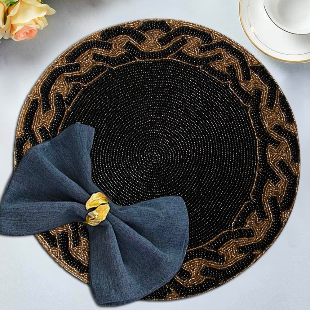 Handmade Blue White Floral 100% Glass Beads Placemat Charger Table Center Piece - Picture 6 of 15